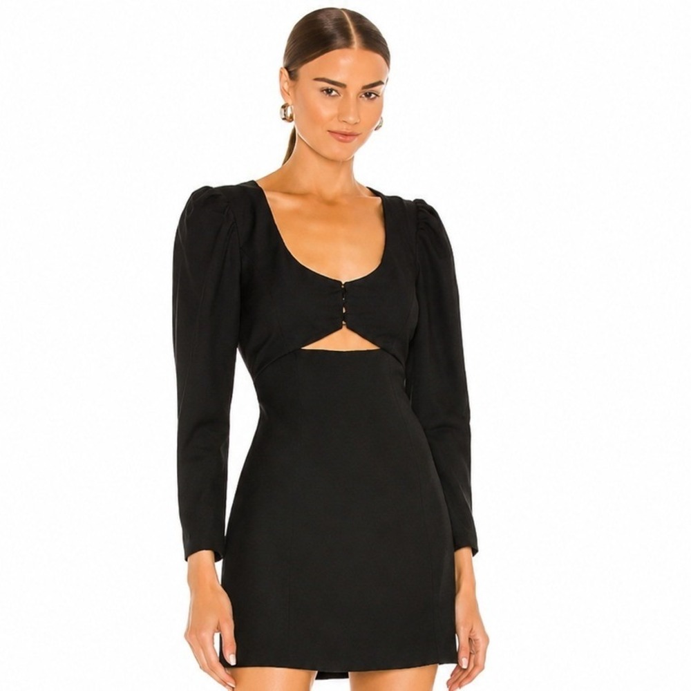 Hansen & Gretel Nina Black Wool Blend Cutout Puff Sleeve Mini Dress Size S